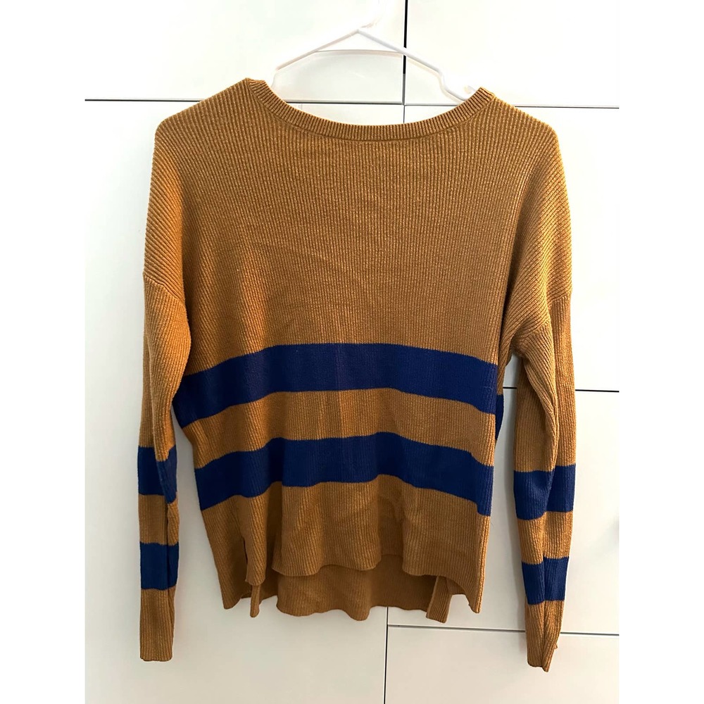 BP Brown Blue Striped Boat Neck Sweater